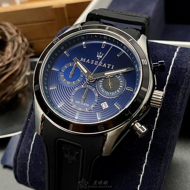 MASERATI手錶,編號R8871624003,44mm銀錶殼,深黑色錶帶款◉20A004